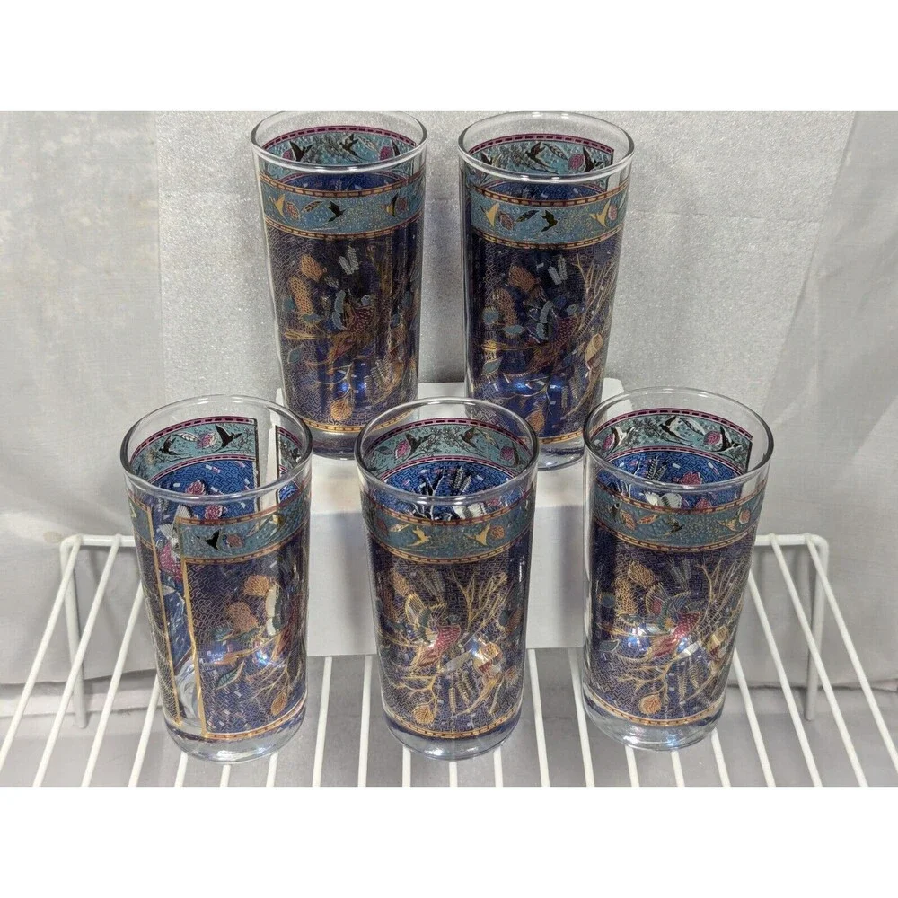 Set Of 5 Houze Pheasant Highball Glasses